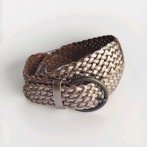 GAP Women's Pale Gold Woven/Braided Leather Belt w/ Round Brass Buckle Size-L‎